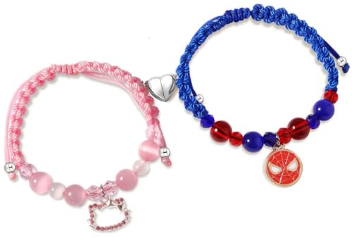 Wnddle 2 Stück Spider Kitty Magnetische Paare Armbänder Fernbeziehung Armband, Paar Passende Armbänder, geeignet für Paare, Freunde (Spider)