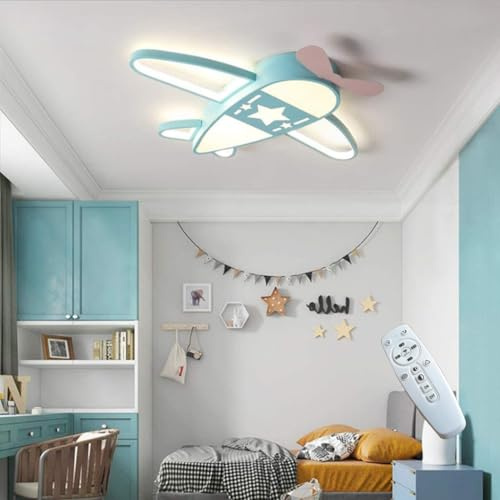 BBWO Deckenlampe LED Kinderzimmerlampe Flugzeug Deckenleuchte Dimmbar Mit Fernbedienung Mädchen Junge Schlafzimmer Babylampe Minzgrün Moderne Wohnzimmer Kindergarten Acryl Lampe Metall Lüster(59CM)