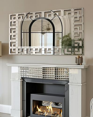 Artloge Espejo Pared Biselado Decorativo: 120 x 70cm Espejo Grande Plateado Rectangular Moderno Elegante Artístico Decoración para Entrada Recibidor Salon Comedor