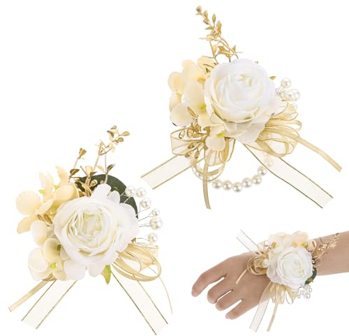 KALIONE 2 Stück Blume Handgelenk Corsage Boutonniere Set Boutonniere Hochzeit Rose Bräutigam Boutonniere Künstlichem Anstecksträußchen Hochzeit Blumen Accessoires Abschlussball Anzug Dekor