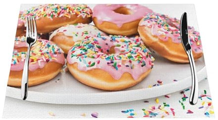 Tovaglietta all'americana in tessuto con stampa di ciambelle natalizie, resistente al calore, antiscivolo e facile da pulire