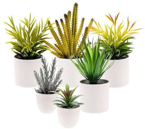 Gresorth 6 Piezas Grande Artificiales Suculentas Planta Decoración en Ollas Falso Ágave Suculenta Jelly Bean Cactus Áloe Maceta Bonsái Adorno Escritorio Restaurante