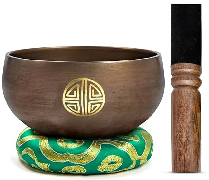 Tibetan Singing Bowl Set Brass - Master Healing Grade - Authentic Handcrafted Sound Bowl by Himalayan Bazaar (Black and Red)