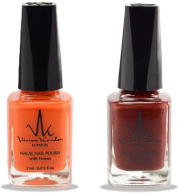 (2Pcs Set) Henna Infused Nail Polish Permeable Nail Polish Halal Vegan Long lasting No UV Needed (Garnet, Sunset)