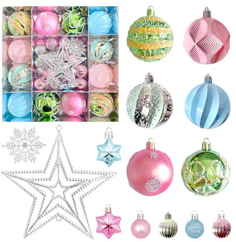 Weihnachtskugeln, 16Pcs Weihnachtskugeln Set Rot Grün, 3cm/6cm Christbaumkugeln Set, Weihnachtsbaum Kugeln Kunststoff Weihnachtsdeko mit Aufhänger, Bunte Weihnachtsbaumschmuck (Rosa)