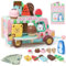 XIAPIA Wooden Ice Cream Toys for Kids Age 2+, Wooden Ice Creams Cart Car Role Play Toys, Ice Cream Shop Play Food Set for Children Kitchen for Girls Boys Gifts