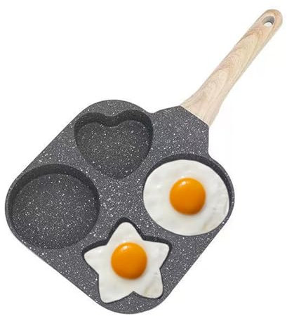Justup Spiegeleipfanne, 4-Loch Omlettenpfanne, Frühstück-Pfanne zum Kochen von Eiern, Burger oder Speck, Herzförmige Ei-Pfanne, Geeignet für Gasherd & Induktionskompatibel (Schwarz)