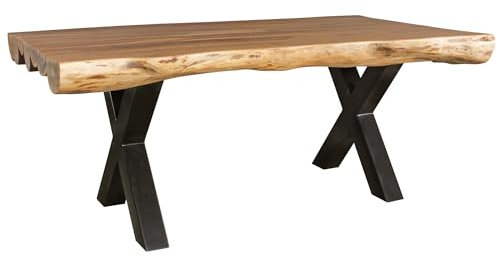 Esszimmertisch 200 x 100 x 77 cm Akazie Landhaus-Stil Voll-Holz | Design Esstisch rechteckig | Tisch für Esszimmer Baumstamm | Küchentisch 8 Personen