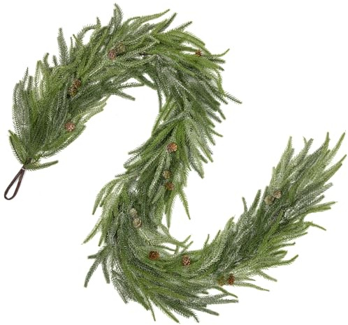 Weihnachtsgirlande Norfolk Tannengirlande Deko Weihnachtliche Norfolk-Kieferngirlande Künstliche Girlande für Kaminsims, Treppe, Tür, Fenster, Feiertagsdekoration für drinnen und draußen