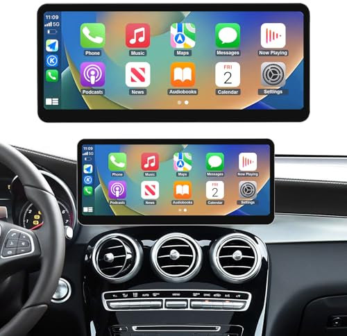 Road Top CarPlay Car Radio Coche, 12,3 Pulgadas Pantalla Táctil de para Mercedes Benz C GLC V Klasse W205 mit NTG 5.0 2015-2018 Jahr, Estéreo de Coche con Bisel Estrecho para CarPlay/Android Auto