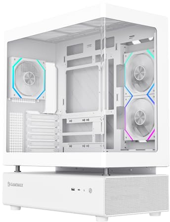 GAMEMAX N80 CASE PC ATX Mid Tower, Vetro Panoramico 270° Anteriore & Laterale, 6 Ventole ARGB PWM da 120mm Preinstallate, USB-C Gen2, Supporto BTF & GPU Verticale, Case PC Gaming (Bianco)