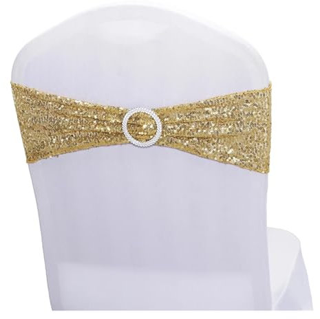 Stuhlschleifen,Stuhlschleife Hochzeit 50/stücke/Lot Oder 100/stücke/Lot Pailletten Rose Gold Stretch Bands Mit Runde Schnalle for Hochzeit Veranstaltungen Party Dekoration Spandex Stuhl Schärpen(Gold