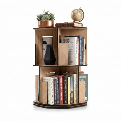 Vigo Wood 2 Ebenen Drehbares Bücherregal, Dekoratives Standregal für Zuhause und Büro (Eiche)