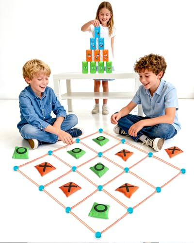 CT SPORTS 2-in-1 Giant Tic Tac Toe & Can Toss Outdoor Activity Set – Garden & Indoor Family Game for All Ages（from toddlers to grandparents） with Bean Bags and Storage Bag