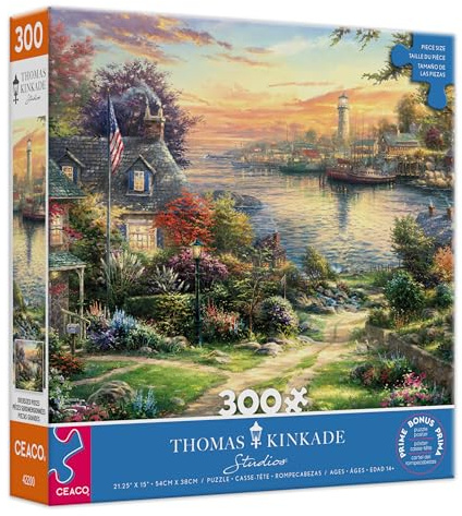 Ceaco - Thomas Kinkade - New England Harbor - Large Piece Jigsaw Puzzle - Relaxing and Fun Activity for Adults