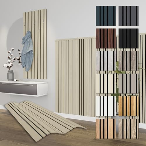 HEXIM Akustikpaneele 138,5x60cm Holz Mila - flexible Holzpaneele Platten Wandpaneele Wanddeko Wand Kombipaneel Wandverkleidung Schalldämmung Akustikfilz beige (0.83m² Palomino)