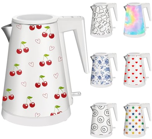 YENTEN 1,2L Kabelloser Edelstahl Wasserkocher – BPA-frei, 1000W Schnellkochender Teekocher, Metall Design, Ideal für Zuhause (Kirsche)