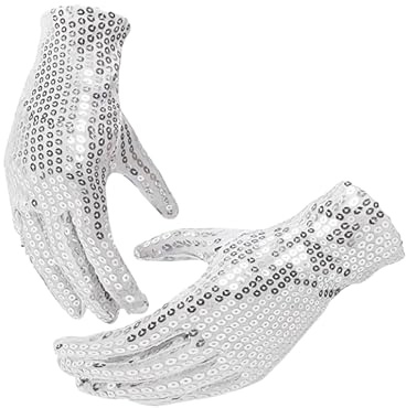 OHEETU 1 Paar Silber Pailletten Handschuhe Funkelnde Tanz Handschuhe Kostüm Zubehör für Cosplay Masquerade Halloween