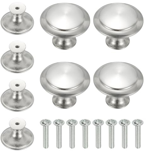 sourcing map Edelstahlknäufe, 30 mm, pilzförmige Hardware-Knäufe, Einzelloch, Ziehgriff mit Schrauben für Schublade, Kommode, Kleiderschrank, Möbel, Dekoration, Silber, 8 Stück