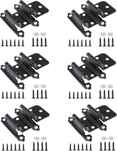 XWHLXY 12Pcs 1/2 Overlay Cabinet Hinges,Matte Black | Semi-Concealed Face Mount, With Screws, For Kitchen Cupboards & RV Cabinets, 1.5mm Steel