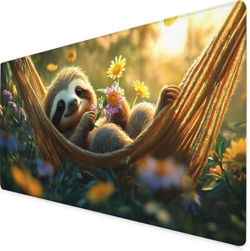 Schreibtischunterlage Braun Mauspad Faultiere mit Leder und Rutchfeste Wildleder, Wasserfeste Gaming Tischunterlage, Multifunktionales Office Mousepad 600x300x3mm, Computer-Zubehör, Homeoffice K7-791