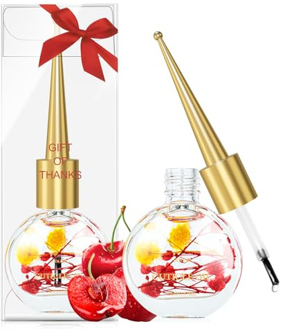 Cuticle Oil for Nails, Nail Oil Infused with Real Flowers, Cherry Scent | Moisturizes, Strengthens, Repairs, Revitalizing for Nails Damage Dry Cuticle, with Vitamin E & Sweet Almond Oil, 14ML