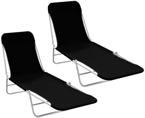 QUAHEAS Klappbare Sonnenliegen, 2 Stück, Schwarz, Stahlrahmen, Oxford-Gewebe, verstellbare Rückenlehne, 120 kg Belastbarkeit, für Garten, Strand und Pool, 56x182x24,5 cm