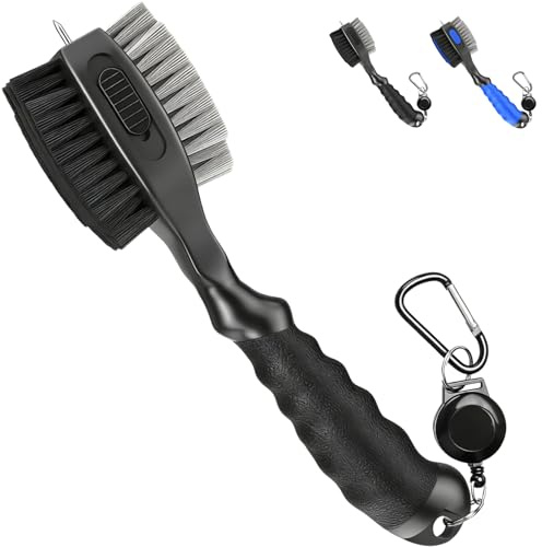 Houbobo Golf Club Brushes and Groove Cleane -2 ft Retractable Zipline Carabiner, Oversized Brush Head with Retractable Spike,Comfortable Grip Golf Club Cleaner, Practical Golf Accessories