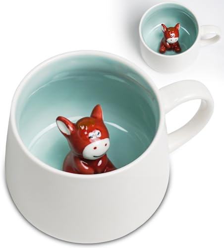 ZONSUSE Tazza Cavallo Carina, Tazza da Caffè con Cavallino 3D All'interno, Mug Divertente per la Colazione, con Coperchio e Cucchiaio, Regalo Creativo per Bambini Ragazzi Figlio 350 ml (3D Cavallo)