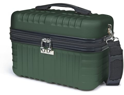 KINSTON Vanity Case Hartschale mit Schulterriemen – Kulturbeutel Reise Kosmetik – Hartschale mit Griff – Organizer für Reisen – Aufbewahrungsbox – großes Fassungsvermögen – Englischgrün