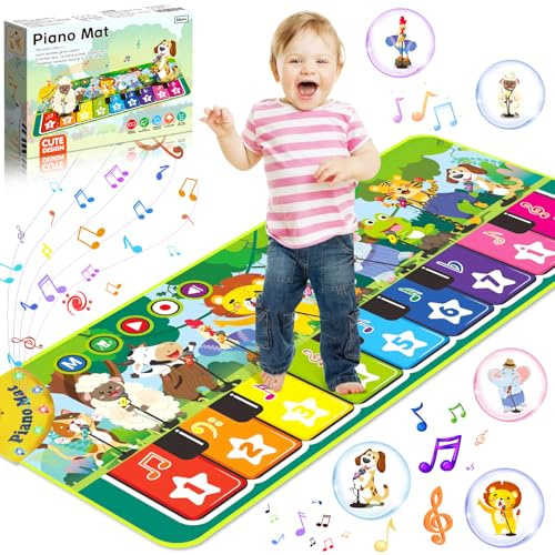 BBLTIFF Musikmatte Kinder ab 1 Jahr, Baby Klavier mit 9 Klaviertasten & 10 Tiergeräusche & 19 Lieder, Klaviermatte für Kinder, Baby Spielzeug ab 1 Jahr Geschenke für Jungen und Mädchen