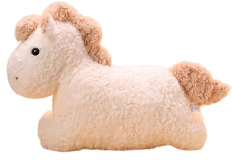 Flauschiges Pony Plüschtier, weiches Stofftier Pferd zum Kuscheln und Spielen, niedliches Plüschkissen, Geschenkidee für Kinder und Erwachsene, Deko für Schlafzimmer und Wohnzimmer (25cm,Weiß)