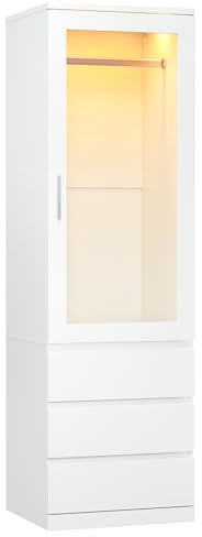 Dripex Einzeltür Kleiderschrank klein, 50x48x180cm, 3 Schubladen Wardrobe Weiß