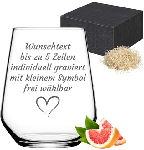 polar-effekt Wasserglas mit Gravur - Trinkglas personalisiert mit Text und Symbol - Saftglas 425 ml - Glas für Saft, Wasser, Cocktails - Geschenk zum Geburtstag - Universalglas mit Name