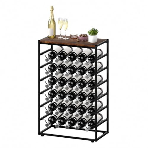 Levede 30 Bottle Metal Freestanding Wine Rack with Wooden Top, 6-Tier Floor Standing Wine Storage Shelf, Wine Bottle Holder for Kitchen Bar Pantry (L59x W30x H88cm)