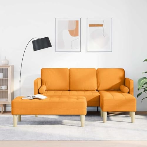 Modernes Sofa Set mit Kissen 2 pcs Dunkelgelb Polyester, L-Form Eckcouch modular mit Hocker, 5-Sitzer Wohnzimmergarnitur für Filmabende, Holzwerkstoffrahmen, atmungsaktiv, einfach montiert