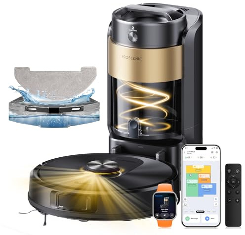 Proscenic Q20 Plus Robot Vacuum Cleaner with Mop, Multi-Cyclone Bagless Self Emptying Docking Station, 10000pa/180min Runtime, Lidar Navigation, Robotic Vacuum for Pet Hair, Carpet and Hard Floor