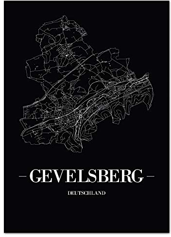 JUNIWORDS Stadtposter, Gevelsberg, Wähle eine Größe, 30 x 40 cm, Poster, Schrift A, Schwarz