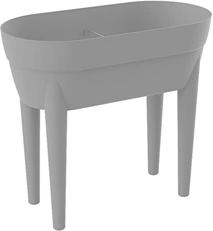 EDA - Jardinière Haute Cancùn 48 L - Zone Rétention d'eau - Pieds avec Bouchon Evacuation - Barre Métallique de Renfort - 76 x 36,5 x 68 cm - Gris béton