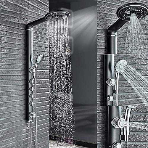 Ensemble de robinet de douche mural de colonne de douche noire pommeau de douche à pluie avec tour de mélangeur de douche à jet de Massage corporel sans mitigeur