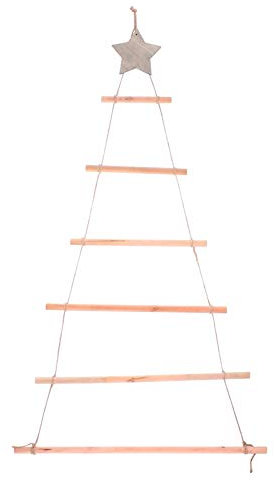HEALLILY Weihnachtsbaum Leiter Holzleiter mit Stern Deko Hängend Leiter zum Aufhängen Tannenbaum Christbaumschmuck Tanne Holzäste Wanddeko Fensterdeko