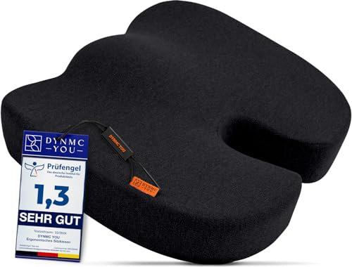 Ergonomisches Sitzkissen Bürostuhl - TestSEHRGUT - Sitzring steißbein entlastung -Steißbeinkissen Mit Physiotherapeuten entwickelt -Kissen Stuhl Entlastet Rücken (Schwarz, Ergonomisch Gerundet)