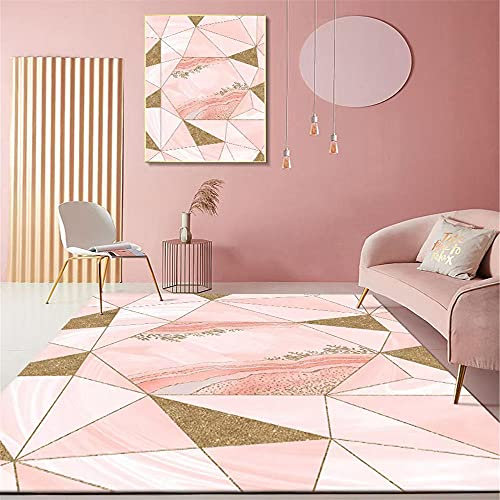 Grand Tapis Pas Cher Cristal Velours Tapis Rose Gold Geometric Motif Design Light Luxury Girl RoomTapis Ado 140x200cm