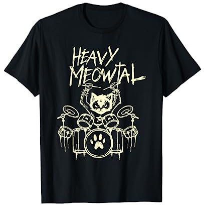 Heavy Metal Katze Drummer Schlagzeuger Headbanger Katzen T-Shirt