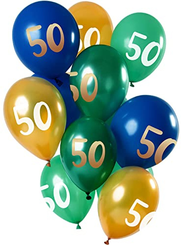 Folat 69150 Ballons 50 Jahre Grün-Gold 30cm - 12 Stück Latex Helium Luftballon, Geburtstag Deko
