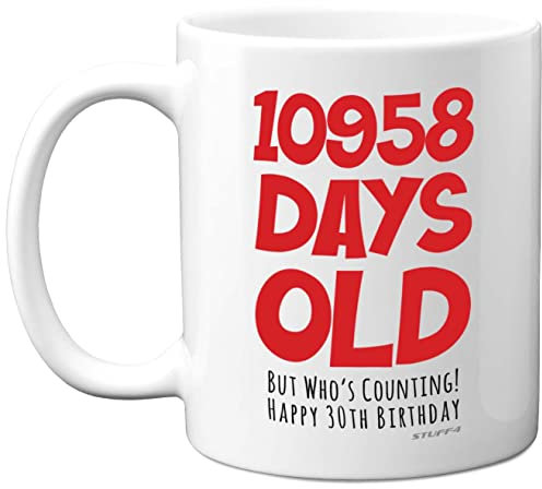 30th Birthday Mug Gift for Men Women Him Her - 10958 Days Old - Funny Adult Thirty Thirtieth Happy Birthday Present for Brother Sister Son Daughter Cousin, 11oz Ceramic Dishwasher Safe Coffee Mugs