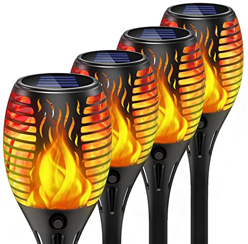 gabless Solar Gartenfackeln 4er, Solarlampen für Außen Solar Flammenlicht 33LED, Solarleuchten Garten außen mit Flammeneffekt, IP65 wasserdicht Solar Gartenfackeln Lampen für Terrasse, Balkon