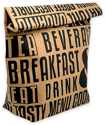 MIK funshopping Pausenbrot-Tasche, Braune Lunchbag isoliert kalt oder warm, Kühltasche mit Klettverschluss, thermische Tasche (Tasty Menu black)