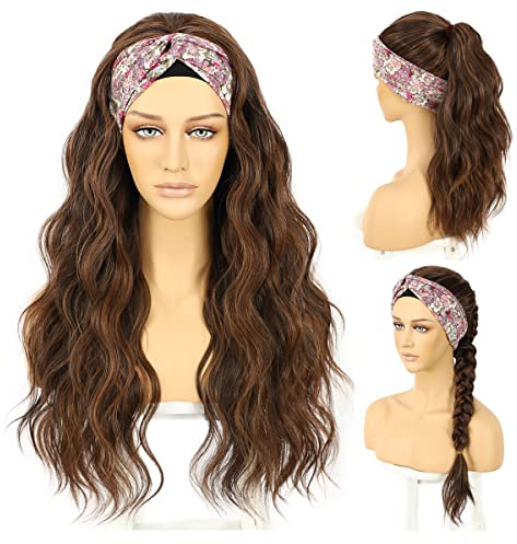 Sapphirewigs Highlight Stirnband Perücke Körper Welle Hellbraun Synthetische Lange Wellige Perücken für Frauen Klebelose Natürlich aussehende 150% Dichte 26 inch