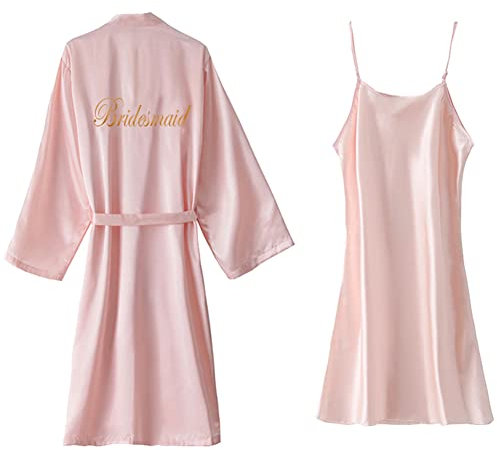 XiinxiGo Accappatoio da Sposa da Donna Kimono Robe Satin Damigella d'Onore Accappatoi da Sera, Accappatoio da Sposa, Kimono da Donna da Notte Vestaglia per la Sposa,Bridesmaid Pink,M